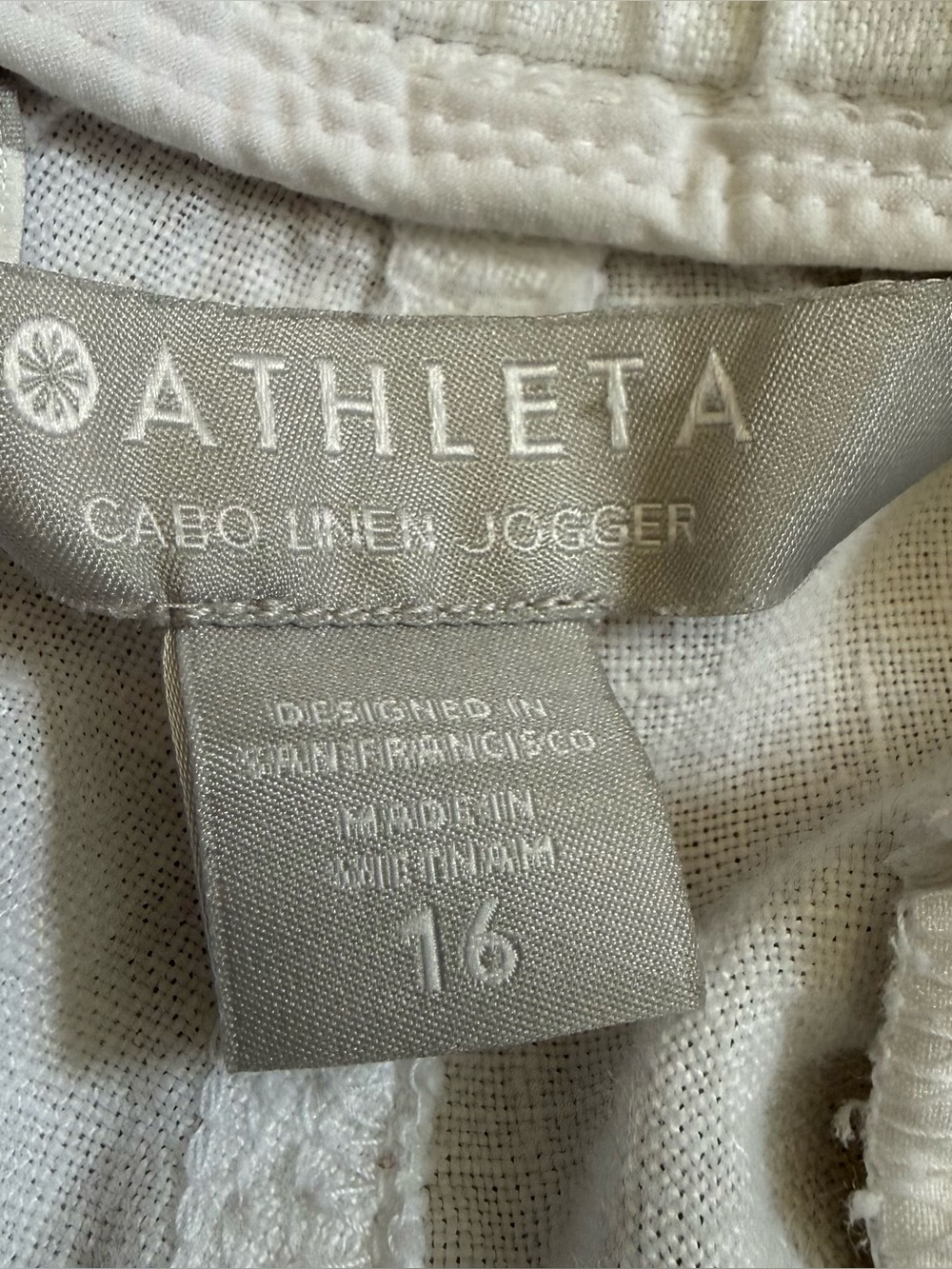 Athleta Cabo Linen Jogger Pants Size 16 White Pull On Drawstring Waist - Picture 4 of 12